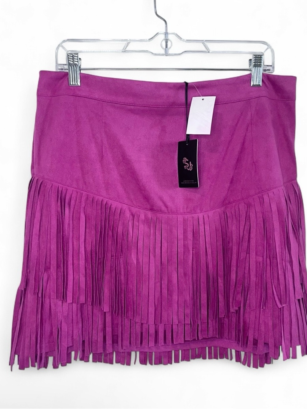 Pink Fringe Mini Skirt Faux Suede Boho Western XL Festival NWT Sincerely Jules